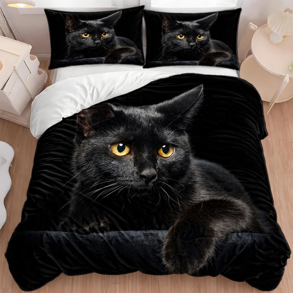Skincare Animate - 3Pc Mysterious Black Cat Print Duvet